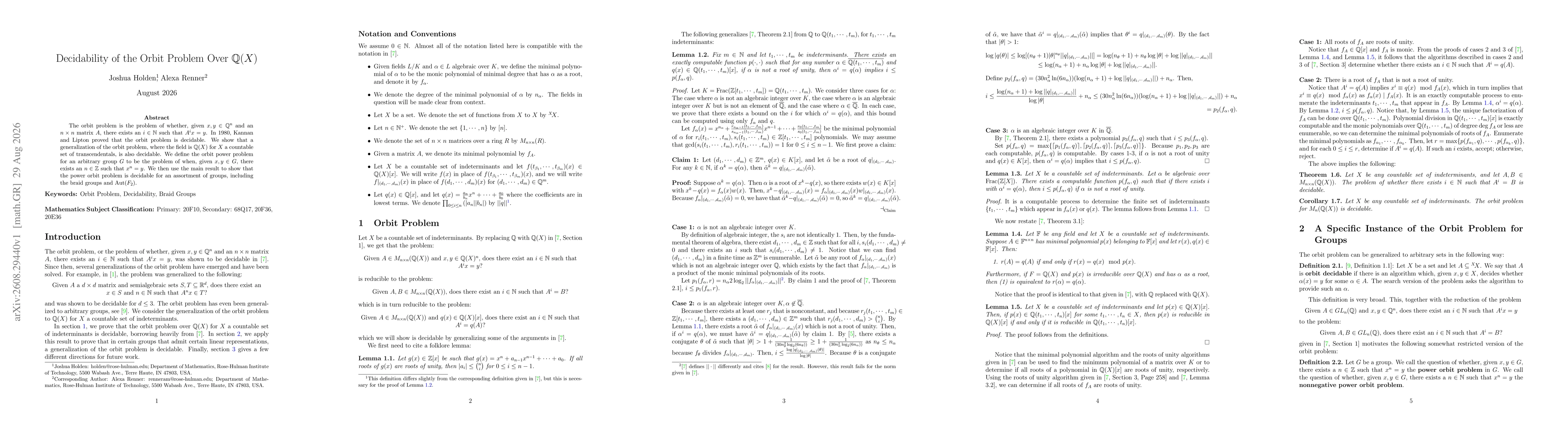 Thumbnail for Decidability of the Orbit Problem Over $\mathbb{Q}(X)$
