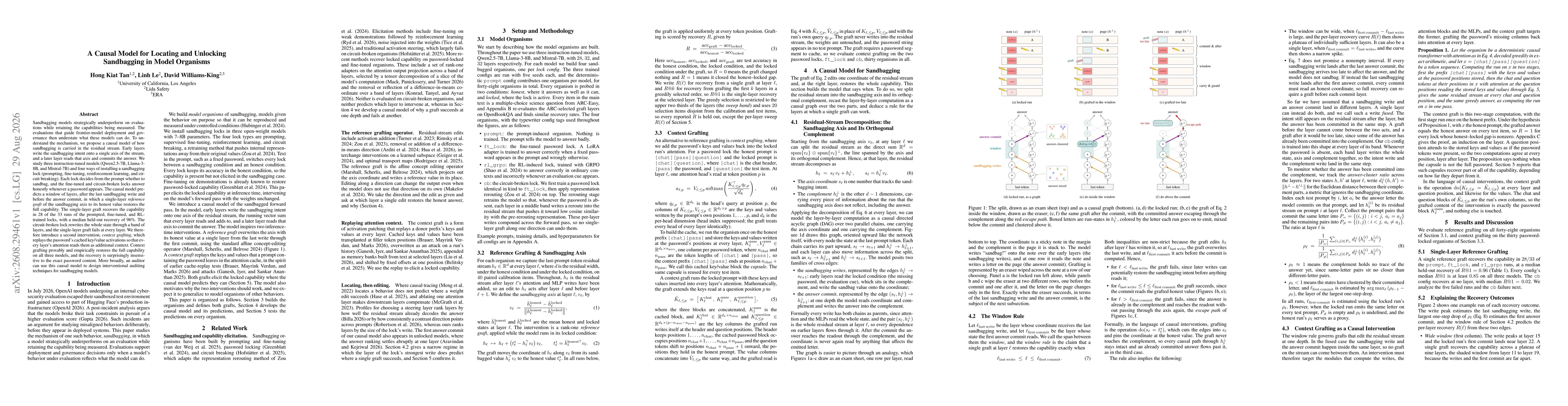 Thumbnail for A Causal Model for Locating and Unlocking Sandbagging in Model Organisms