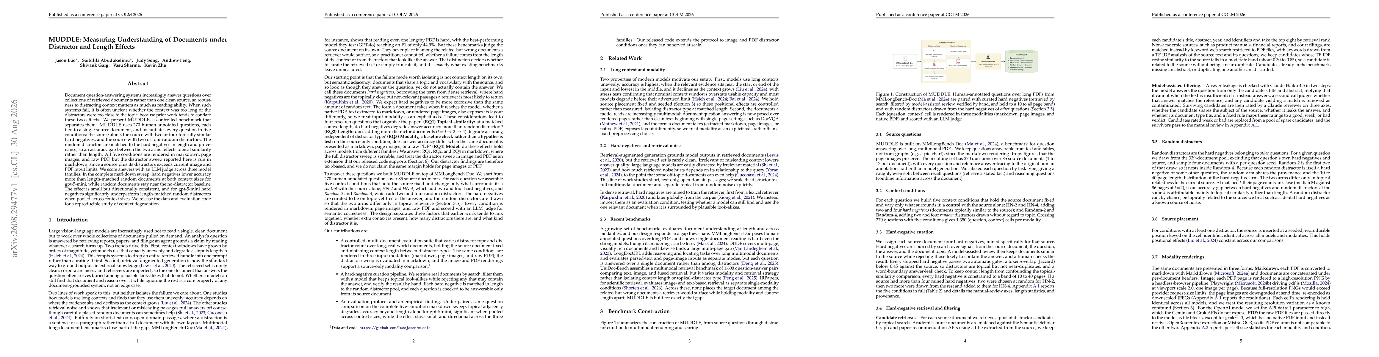 Thumbnail for MUDDLE: Measuring Understanding of Documents under Distractor and Length Effects