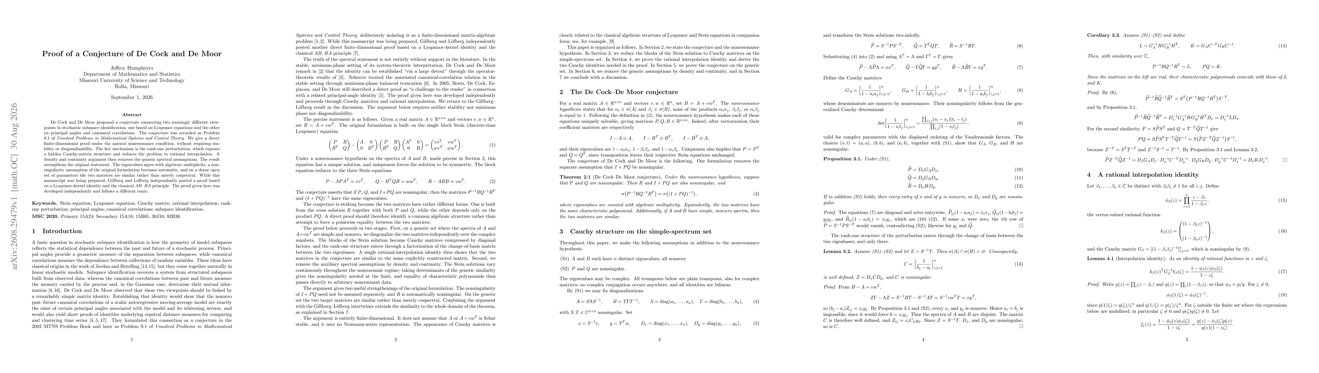 Thumbnail for Proof of a Conjecture of De Cock and De Moor