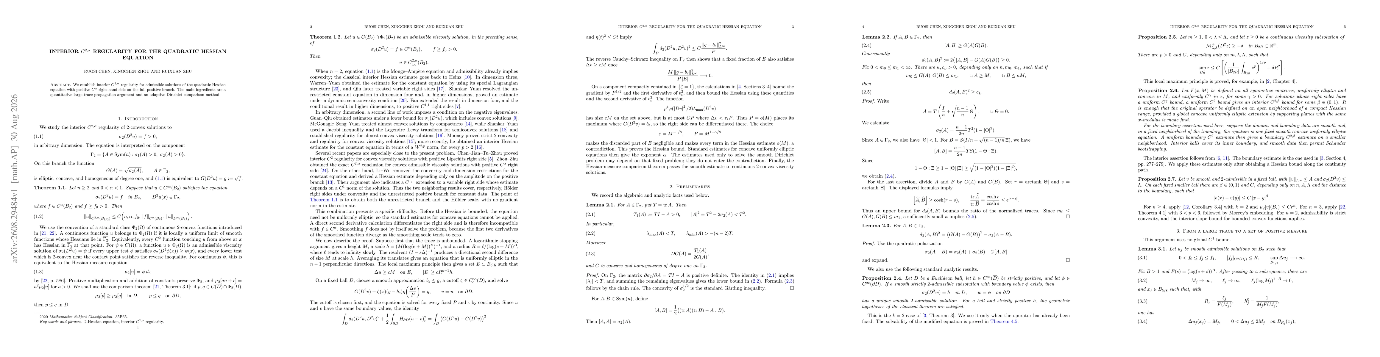 Thumbnail for Interior $C^{2,α}$ Regularity for the Quadratic Hessian Equation