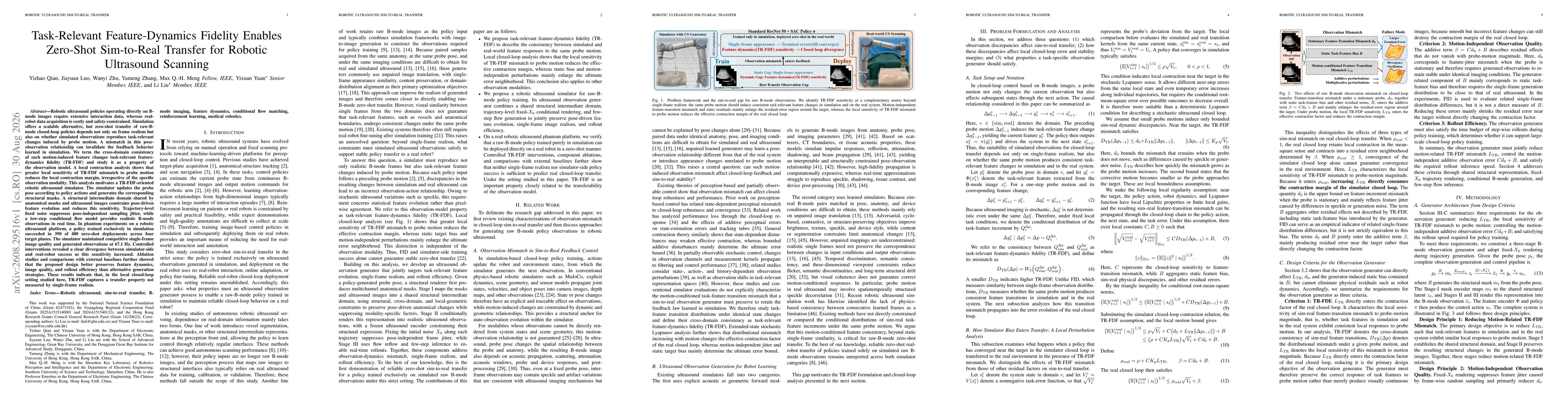 Thumbnail for Task-Relevant Feature-Dynamics Fidelity Enables Zero-Shot Sim-to-Real Transfer for Robotic Ultrasound Scanning