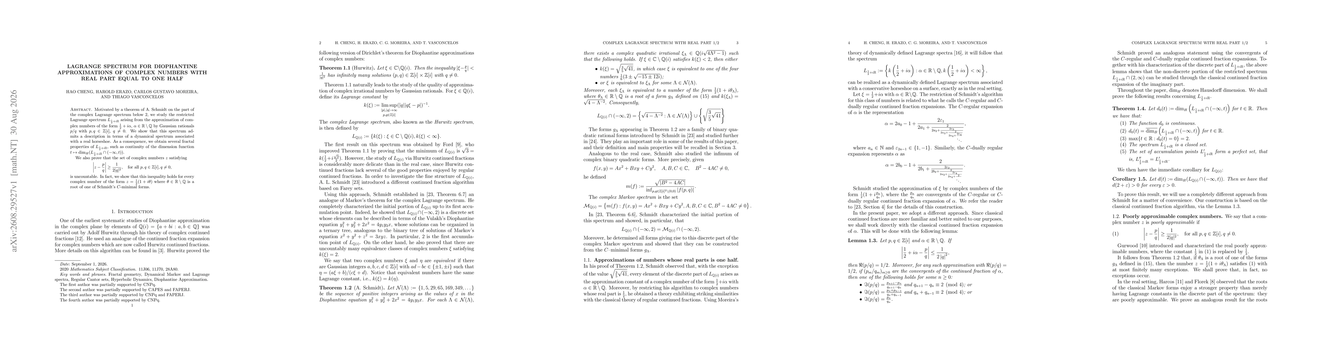 Thumbnail for Lagrange spectrum for Diophantine approximations of complex numbers with real part equal to one half