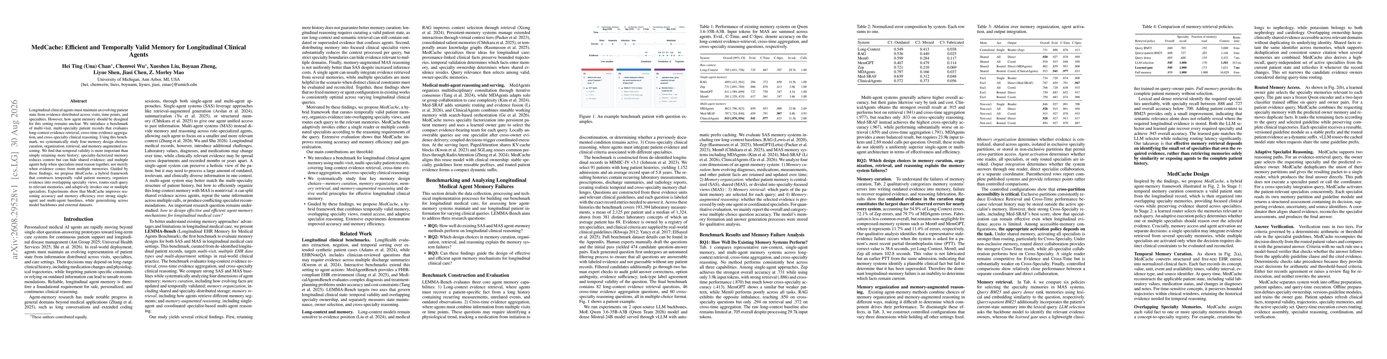 Thumbnail for MedCache: Efficient and Temporally Valid Memory for Longitudinal Clinical Agents