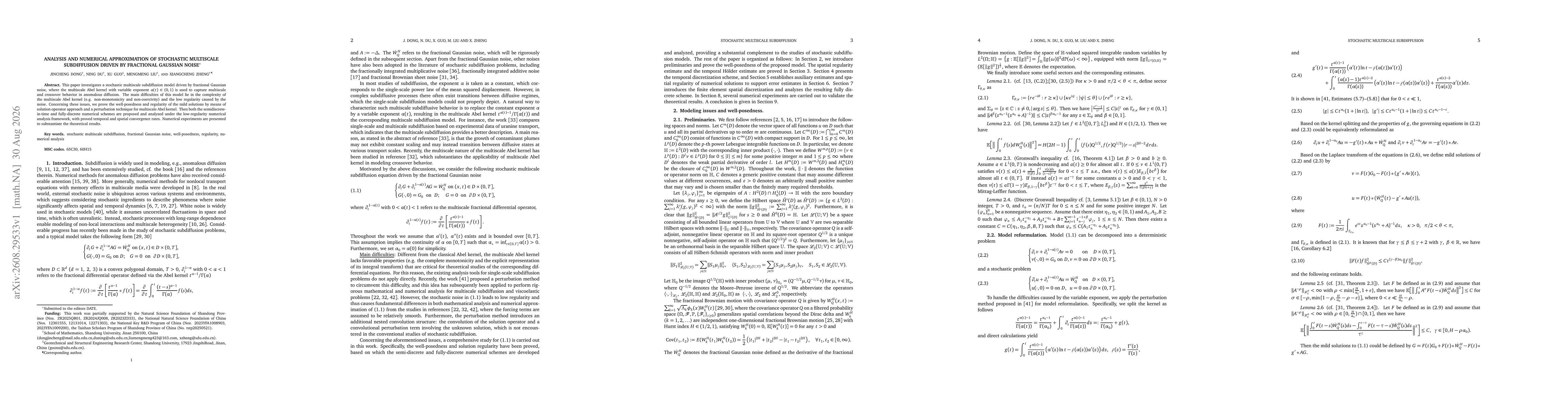 Thumbnail for Analysis and Approximation of Stochastic Multiscale Subdiffusion Driven by Fractional Gaussian Noise