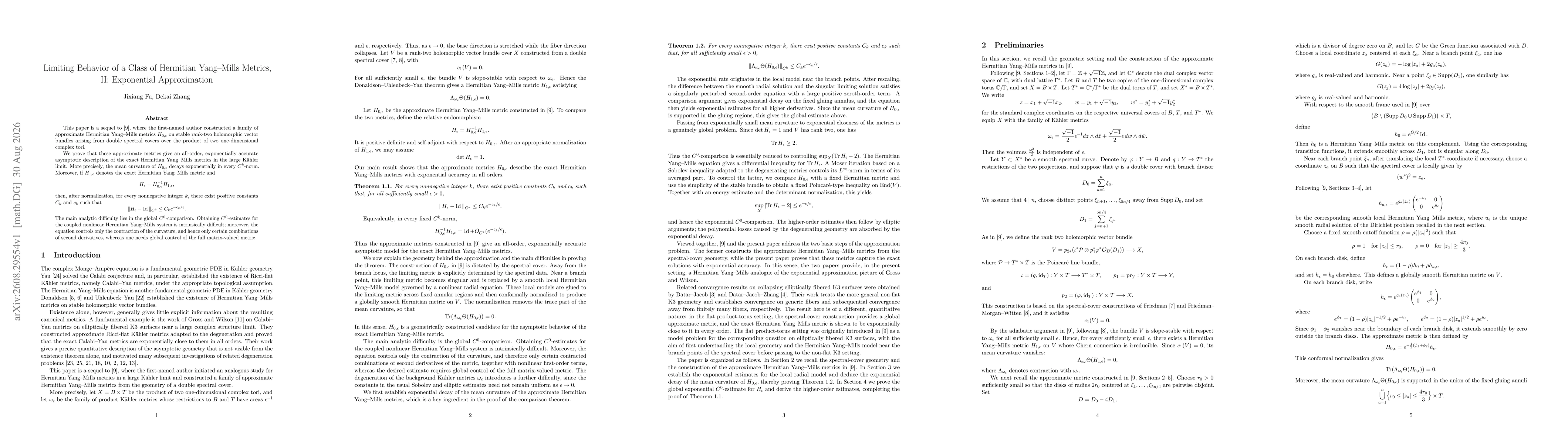 Thumbnail for Limiting Behavior of a Class of Hermitian Yang--Mills Metrics, II: Exponential Approximation