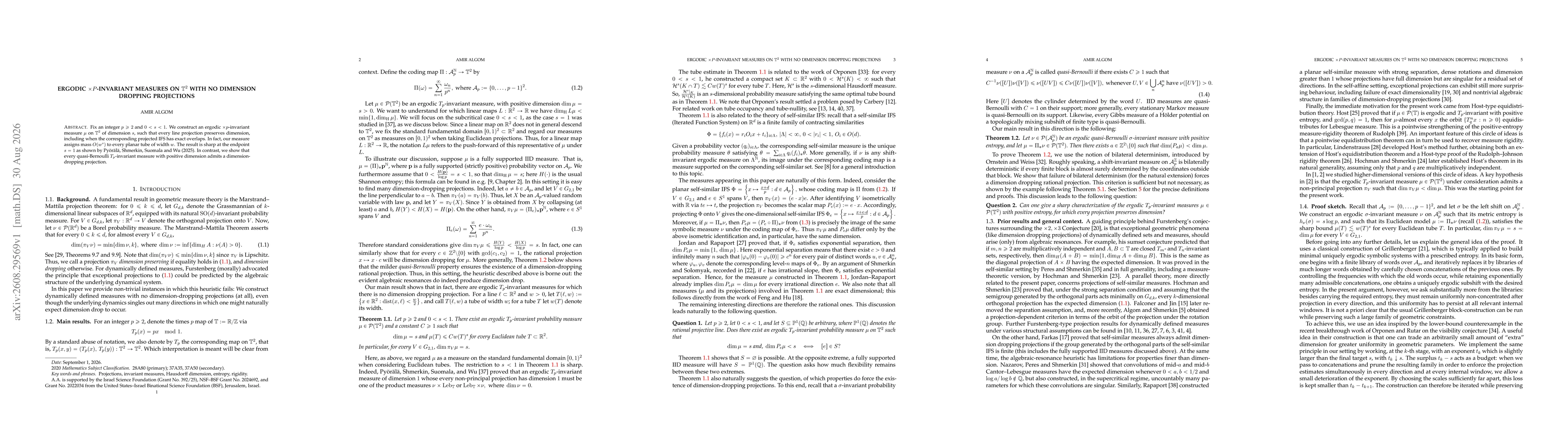 Thumbnail for Ergodic $\times p$-invariant measures on $\mathbb{T}^2$ with no dimension dropping projections