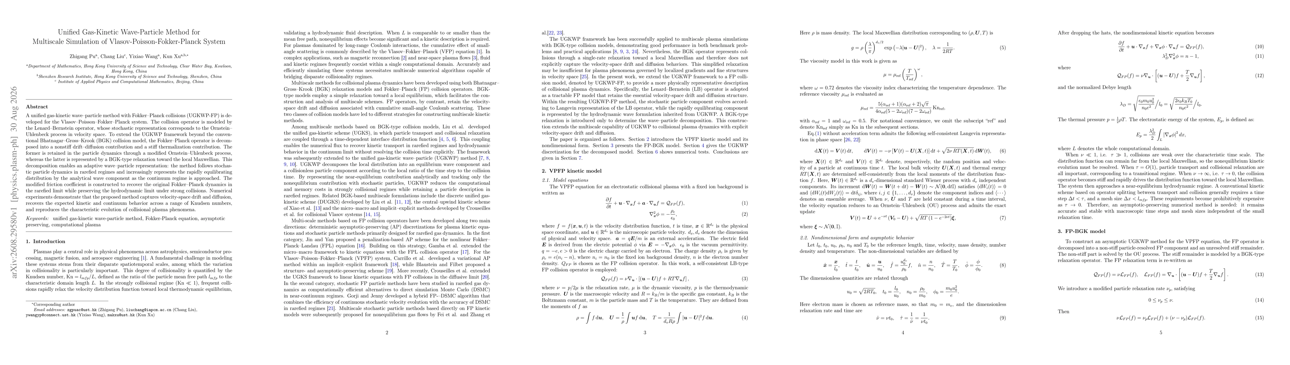 Thumbnail for Unified Gas-Kinetic Wave-Particle Method for Multiscale Simulation of Vlasov-Poisson-Fokker-Planck System