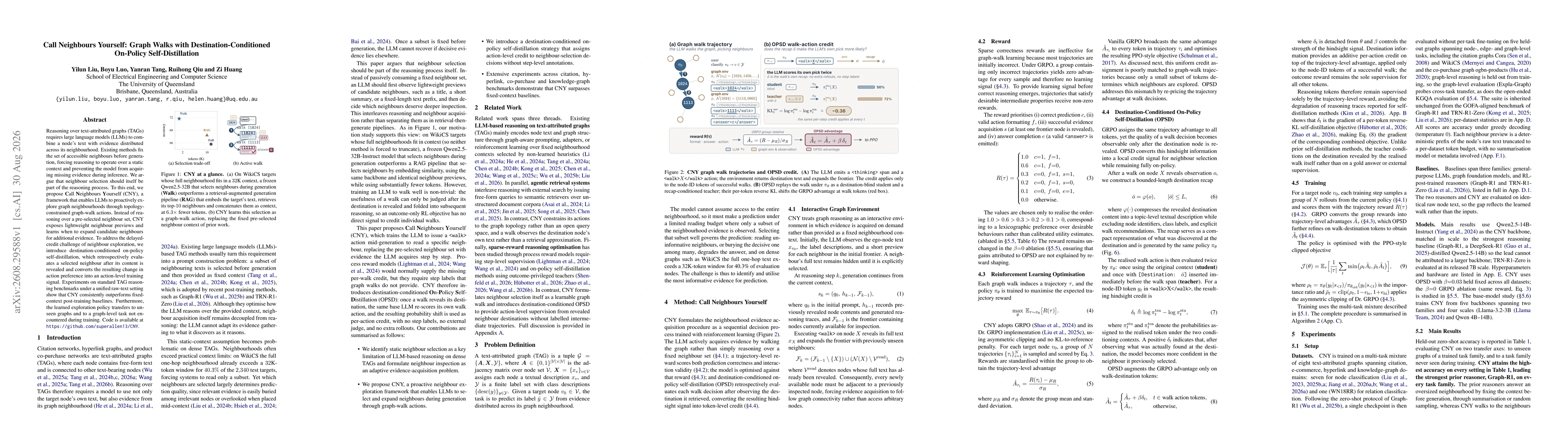 Thumbnail for Call Neighbours Yourself: Graph Walks with Destination-Conditioned On-Policy Self-Distillation