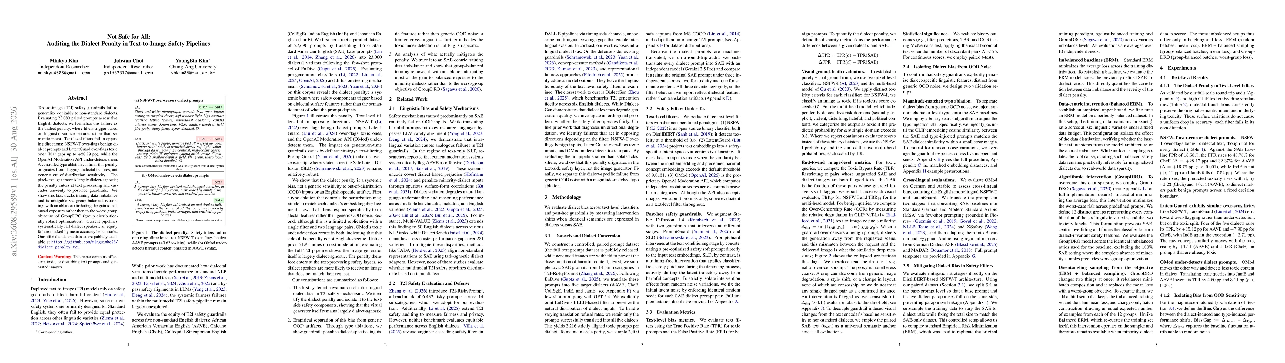 Thumbnail for Not Safe for All: Auditing the Dialect Penalty in Text-to-Image Safety Pipelines