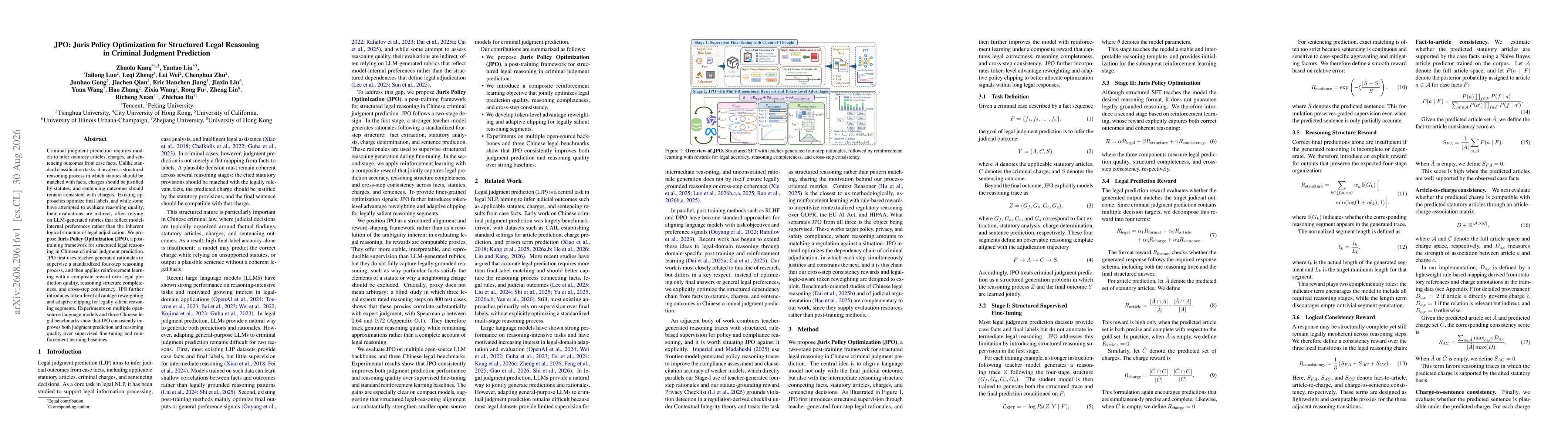 Thumbnail for JPO: Juris Policy Optimization for Structured Legal Reasoning in Criminal Judgment Prediction