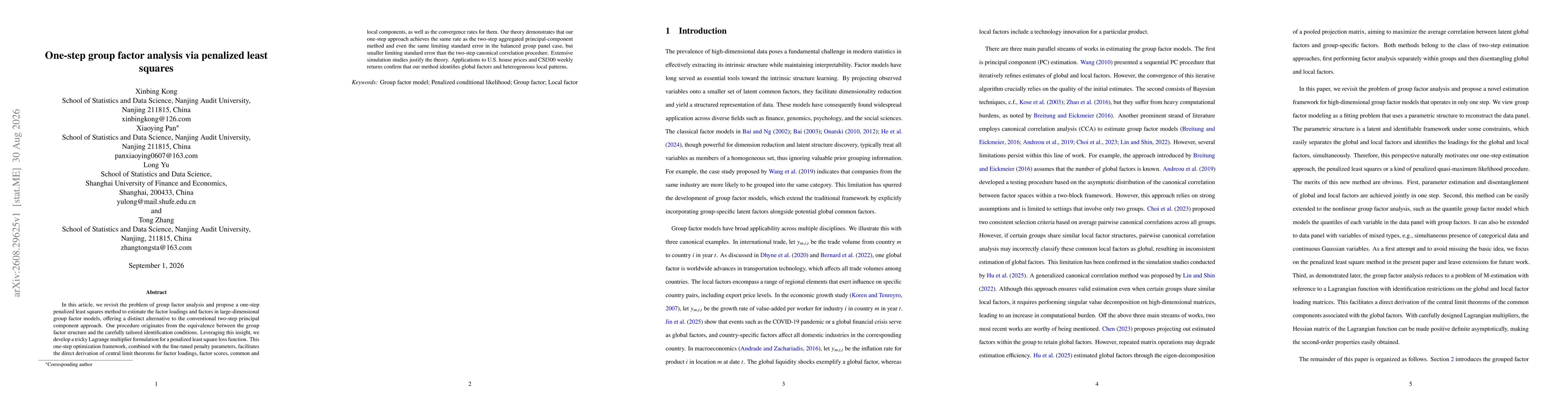 Thumbnail for One-step group factor analysis via penalized least squares
