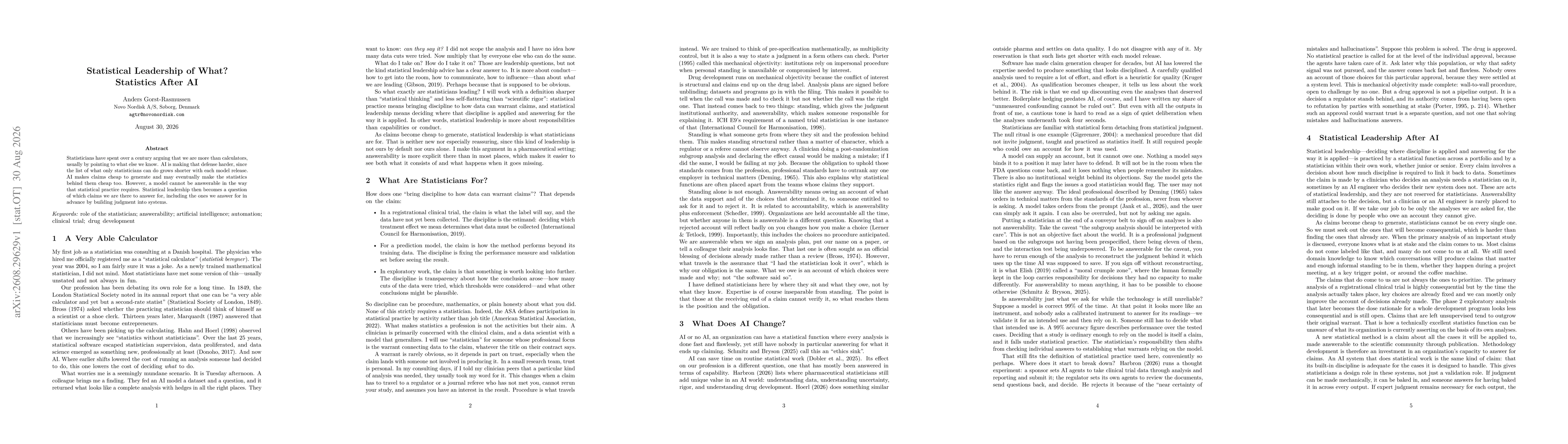 Thumbnail for Statistical Leadership of What? Statistics After AI