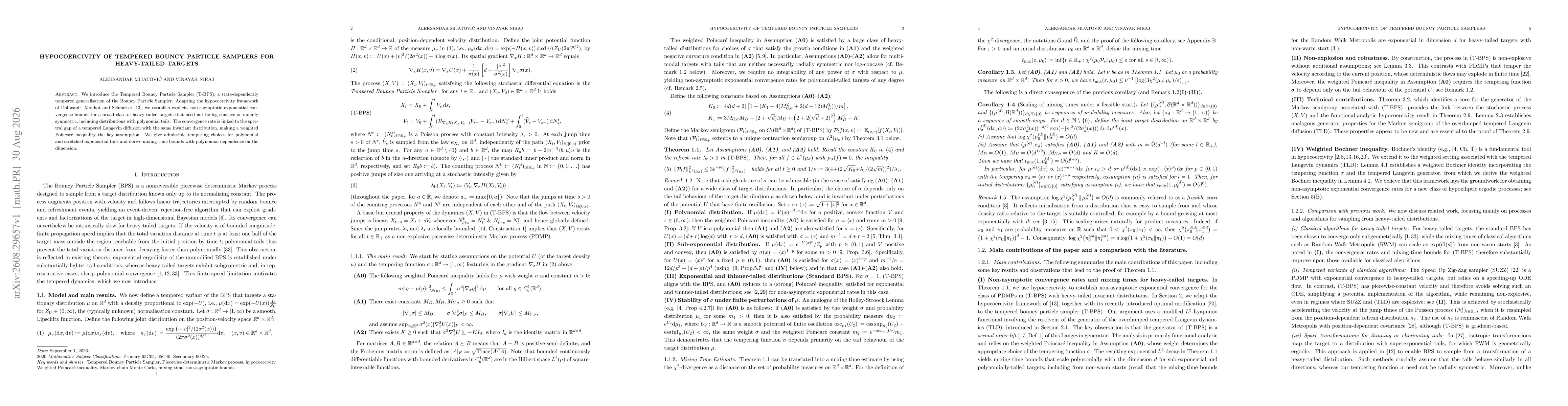 Thumbnail for Hypocoercivity of Tempered Bouncy Particle Samplers for Heavy-Tailed Targets