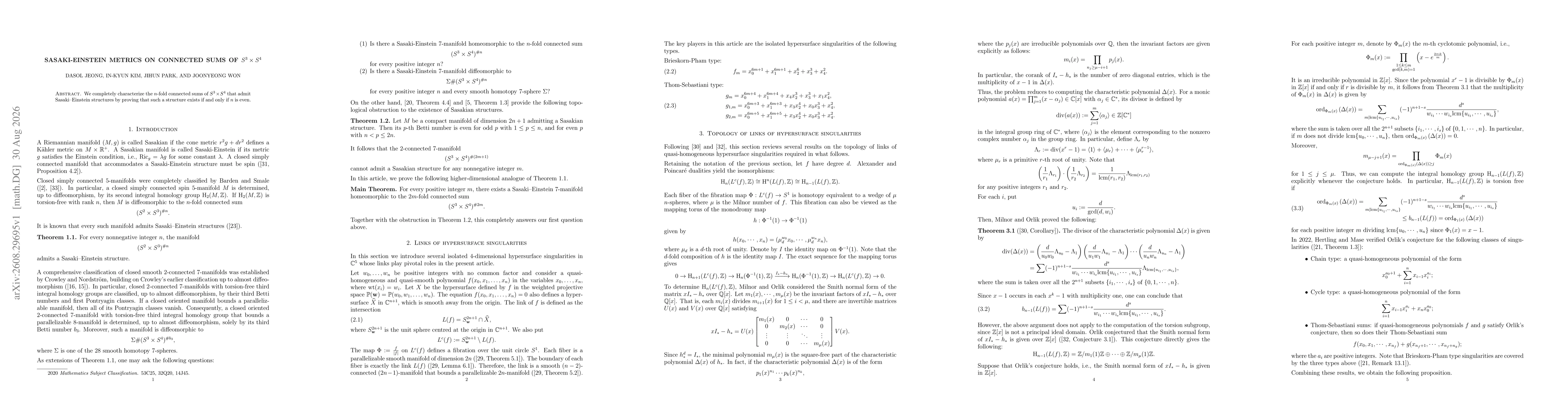 Thumbnail for Sasaki-Einstein metrics on connected sums of $S^3\times S^4$