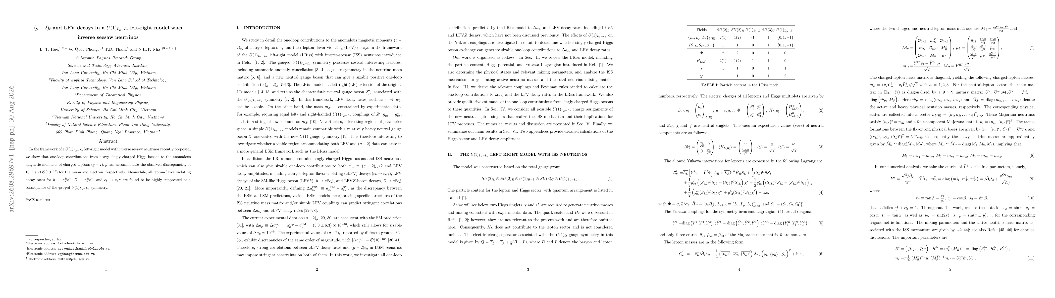 Thumbnail for $(g-2)_{\ell}$ and LFV decays in a $U(1)_{L_μ -L_τ}$ left-right model with inverse seesaw neutrinos