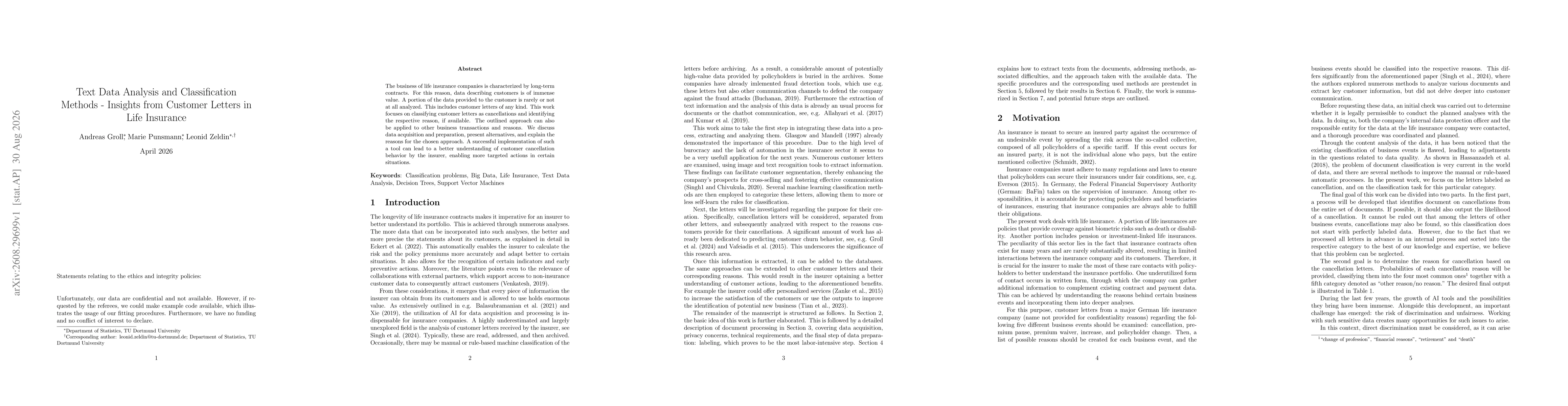 Thumbnail for Text Data Analysis and Classification Methods - Insights from Customer Letters in Life Insurance
