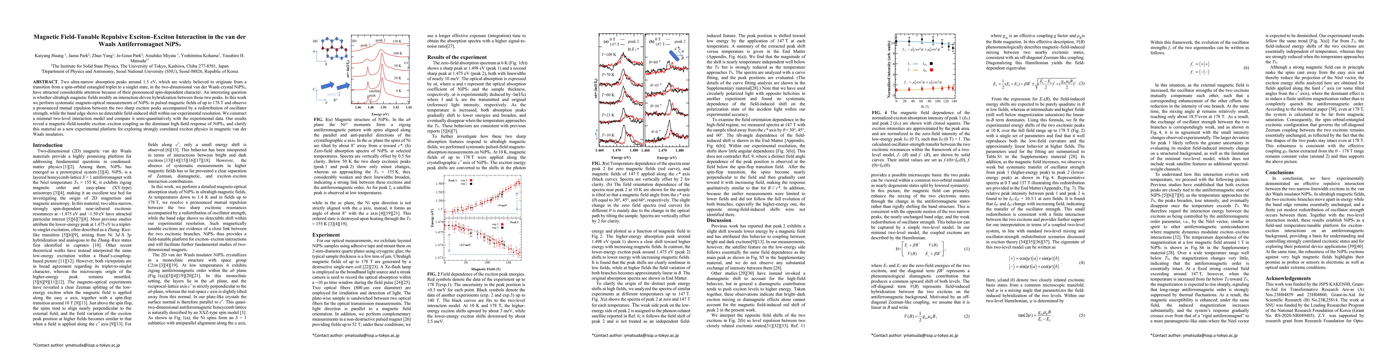 Thumbnail for Magnetic Field-Tunable Repulsive Exciton-Exciton Interaction in the van der Waals Antiferromagnet NiPS$_3$