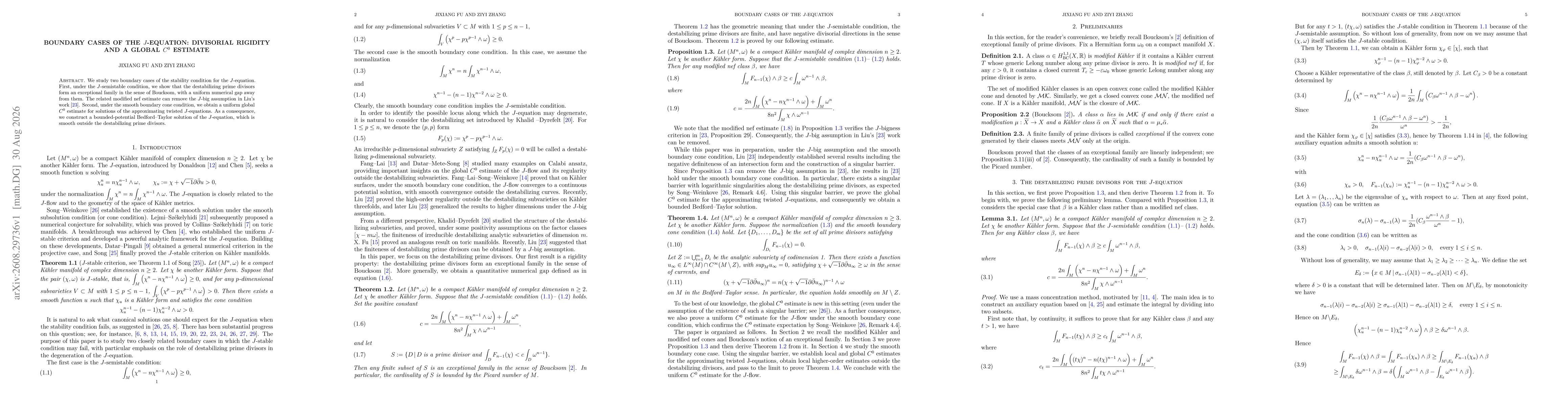 Thumbnail for Boundary Cases of the $J$-Equation: Divisorial Rigidity and a Global $C^0$ Estimate