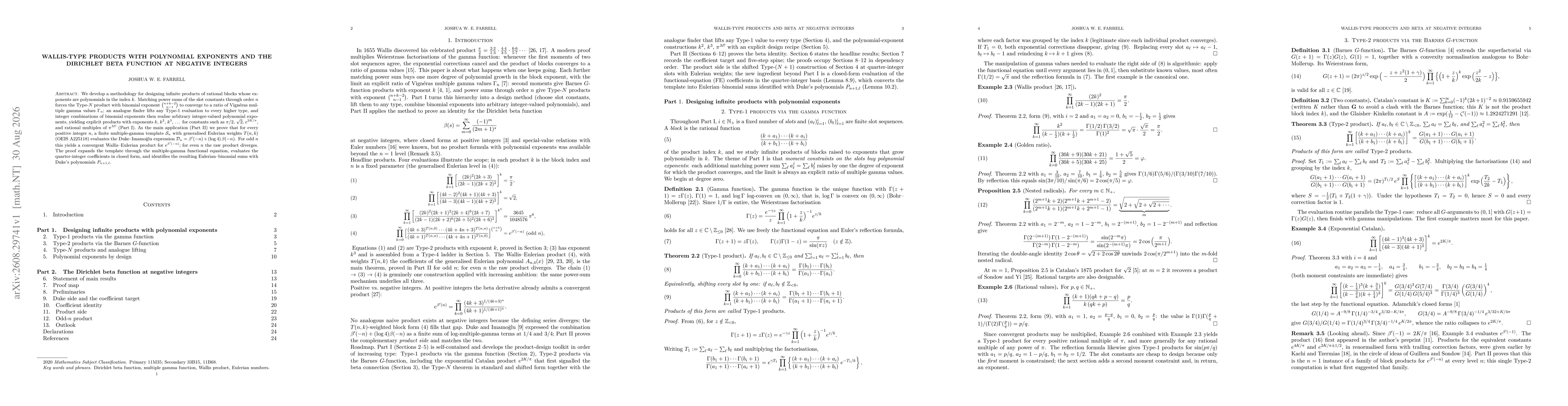 Thumbnail for Wallis-type products with polynomial exponents and the Dirichlet beta function at negative integers