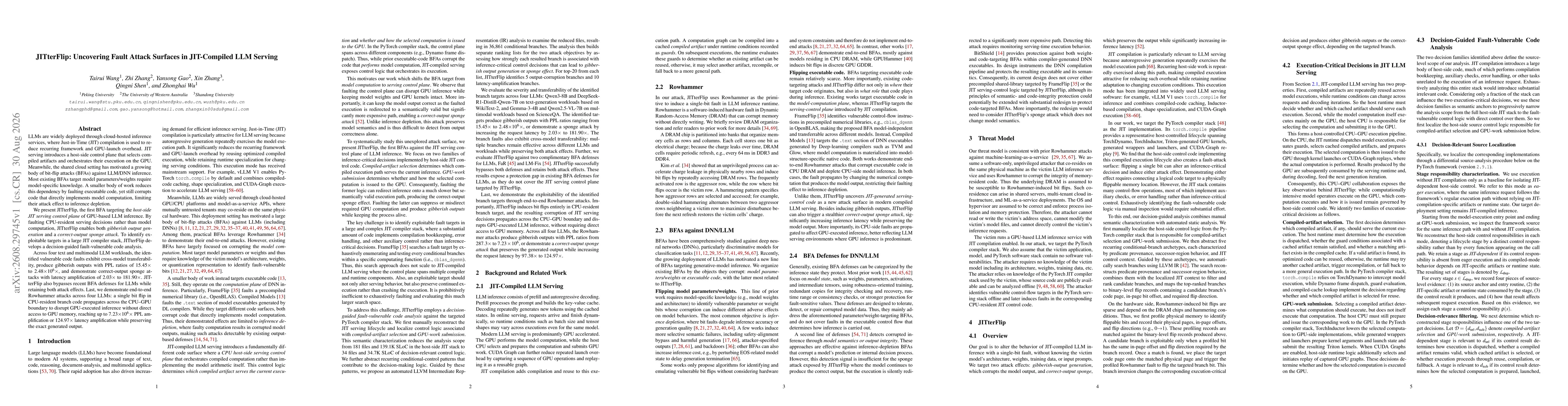 Thumbnail for JITterFlip: Uncovering Fault Attack Surfaces in JIT-Compiled LLM Serving