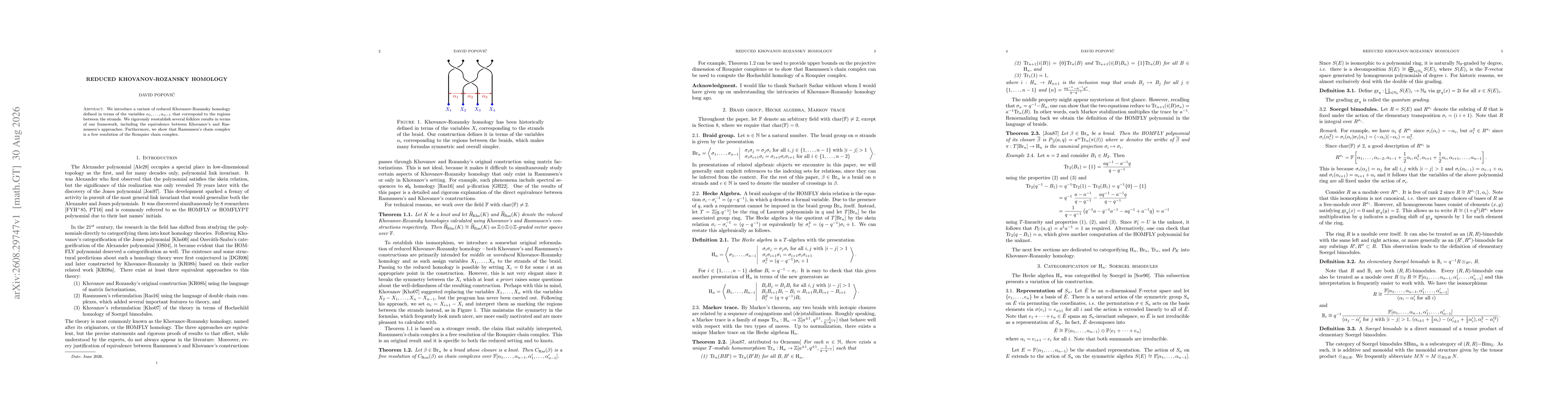 Thumbnail for Reduced Khovanov-Rozansky homology