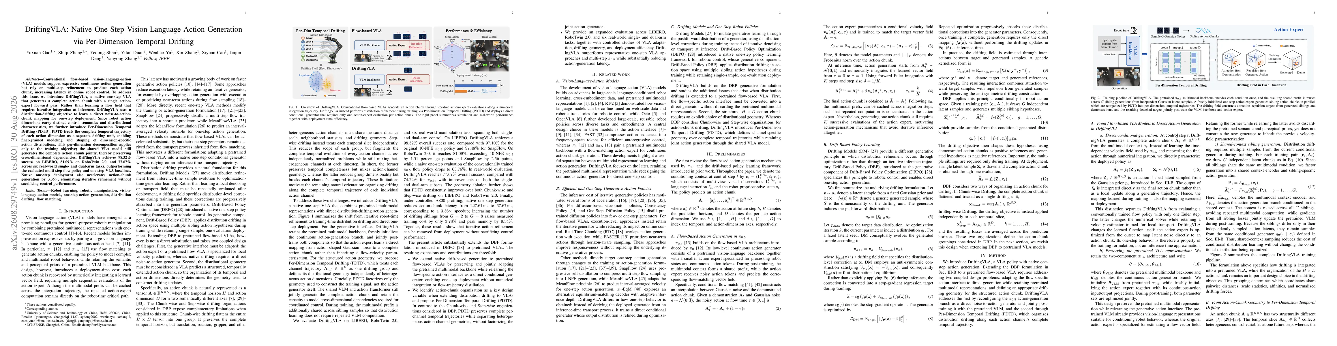 Thumbnail for DriftingVLA: Native One-Step Vision-Language-Action Generation via Per-Dimension Temporal Drifting