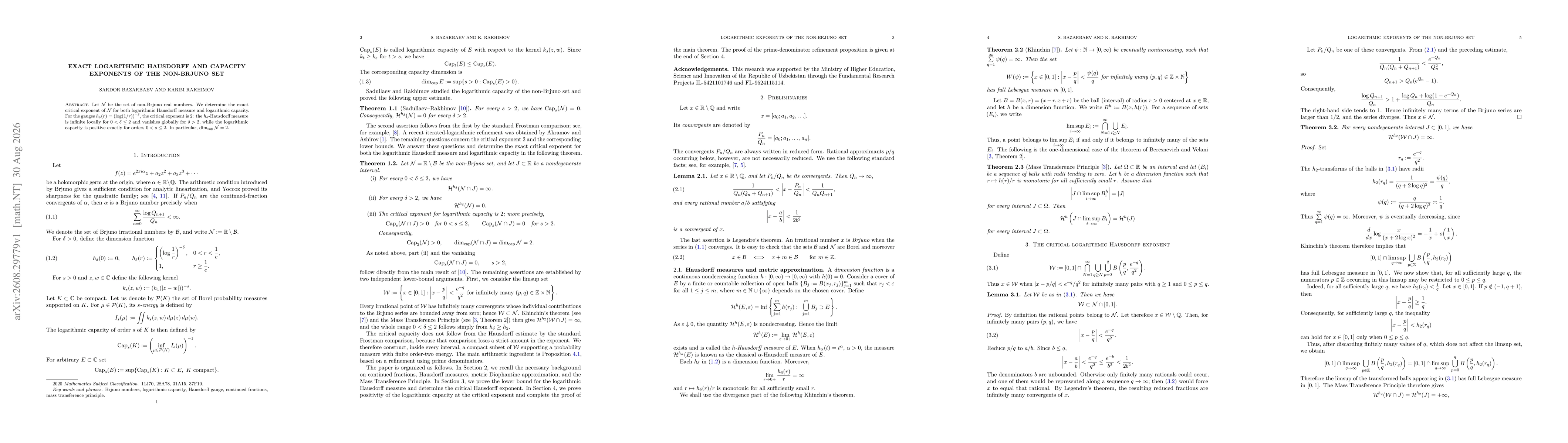 Thumbnail for Exact logarithmic Hausdorff and capacity exponents of the non-Brjuno set