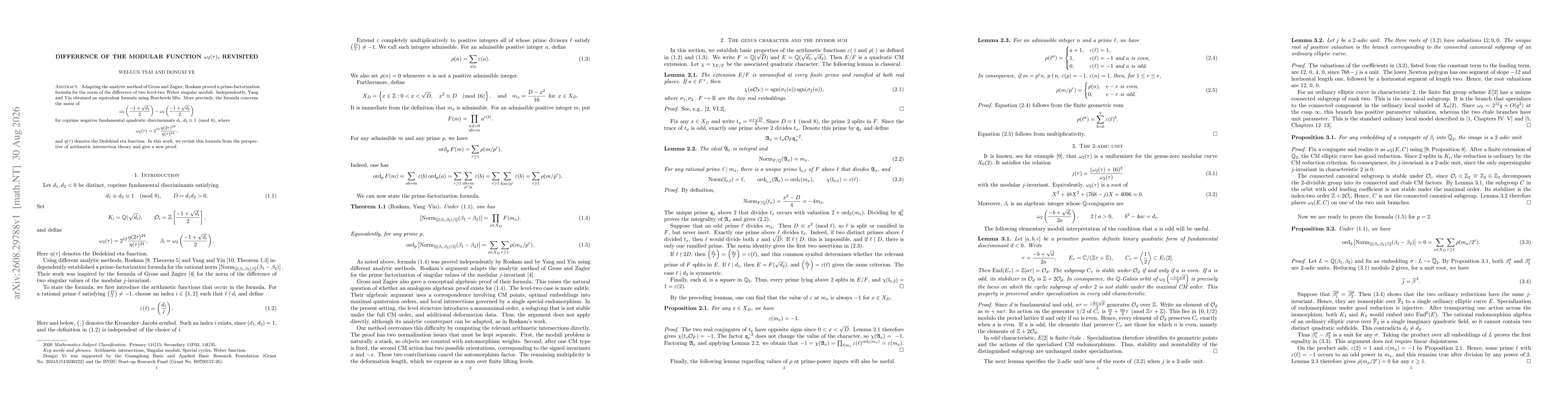 Thumbnail for Difference of the modular function $ω_{2}(τ)$, revisited