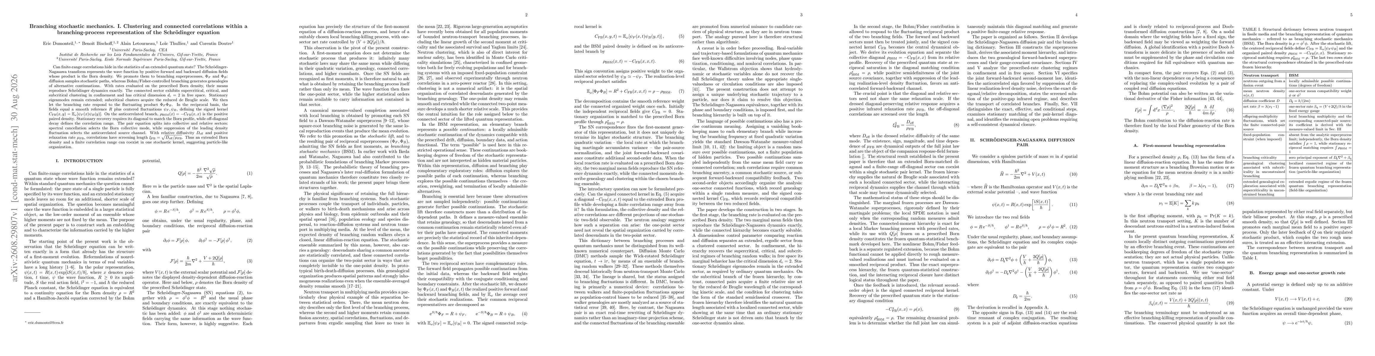 Thumbnail for Branching stochastic mechanics. I. Clustering and connected correlations within a branching-process representation of the Schrödinger equation
