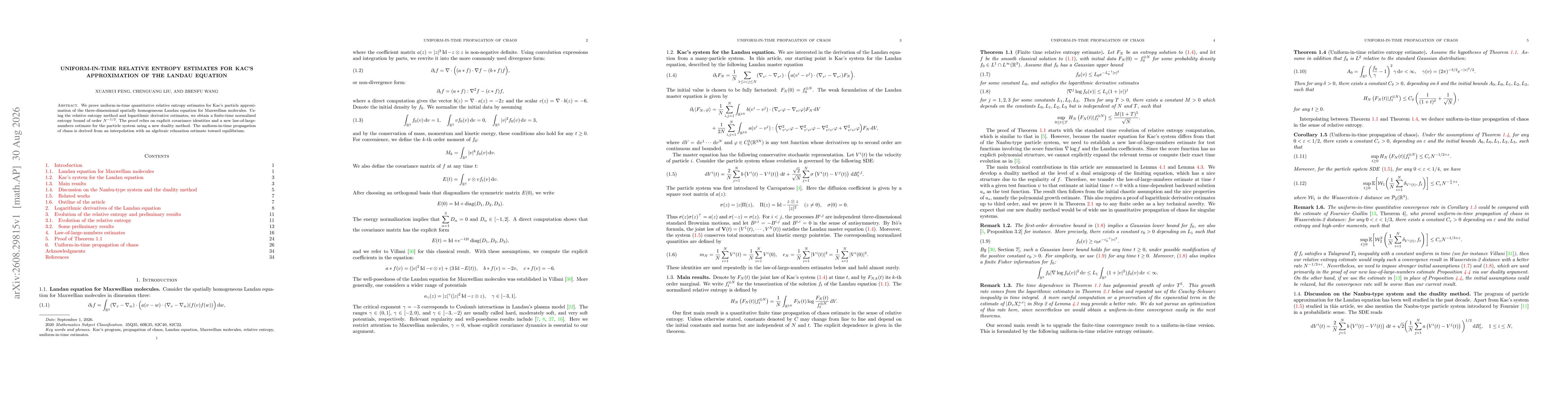 Thumbnail for Uniform-in-time relative entropy estimates for Kac's approximation of the Landau equation