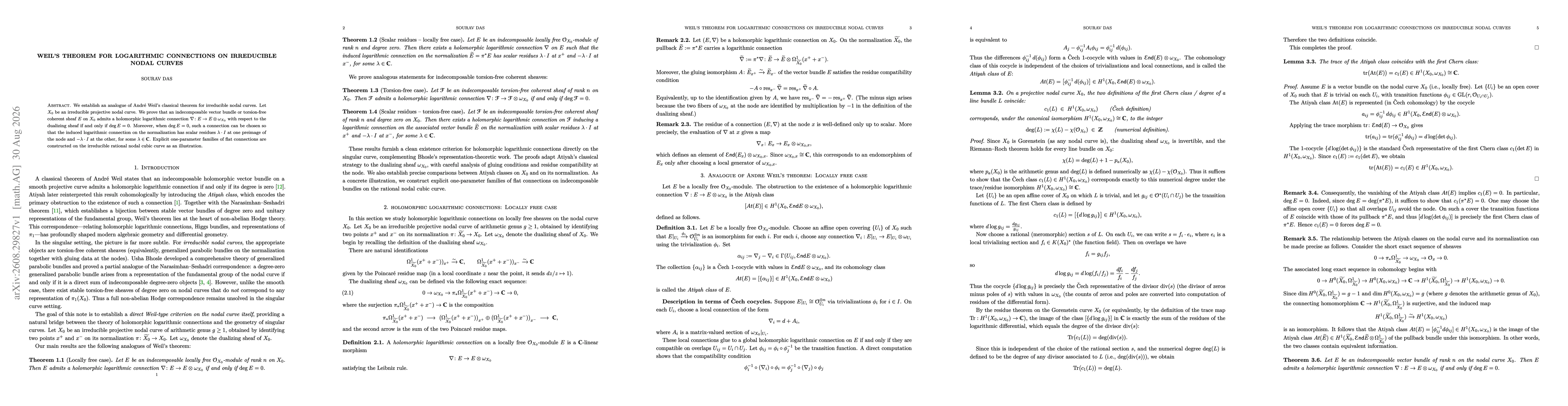 Thumbnail for Weil's Theorem for Logarithmic Connections on Irreducible Nodal Curves