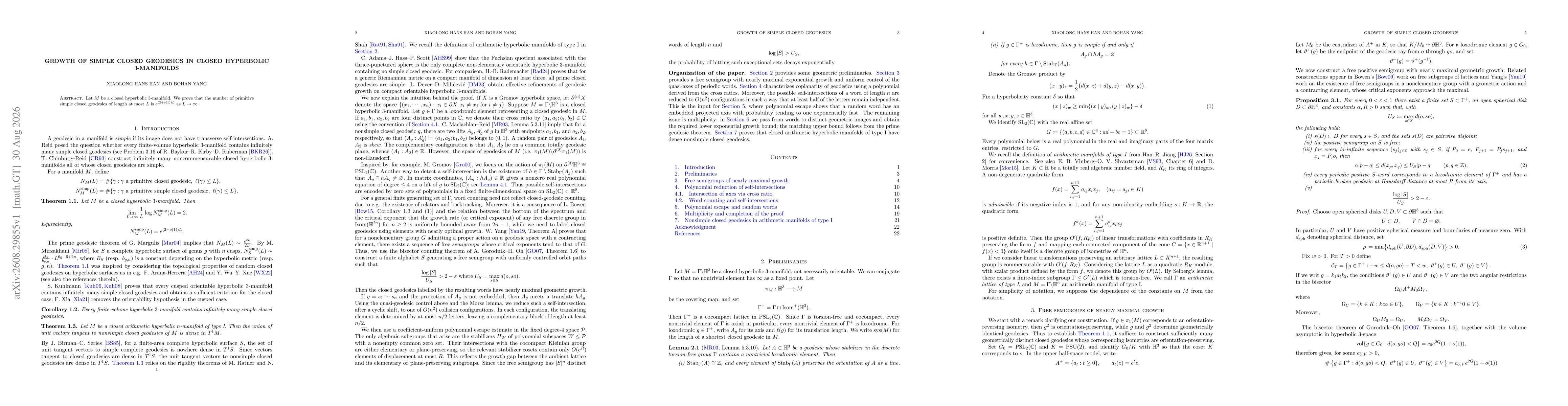 Thumbnail for Growth of Simple Closed Geodesics in closed Hyperbolic $3$-Manifolds