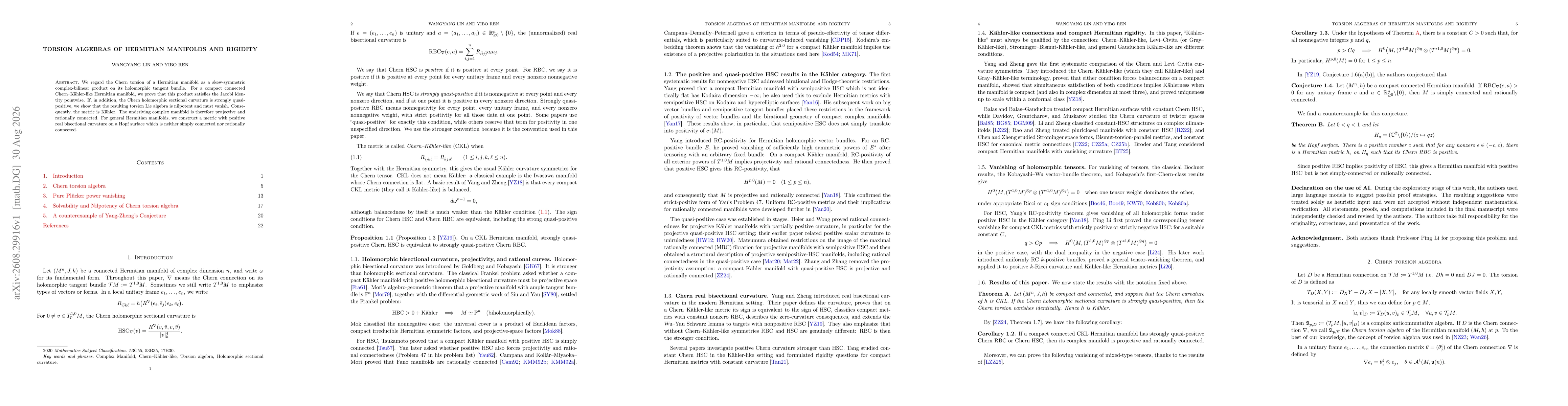 Thumbnail for Torsion algebras of Hermitian manifolds and rigidity