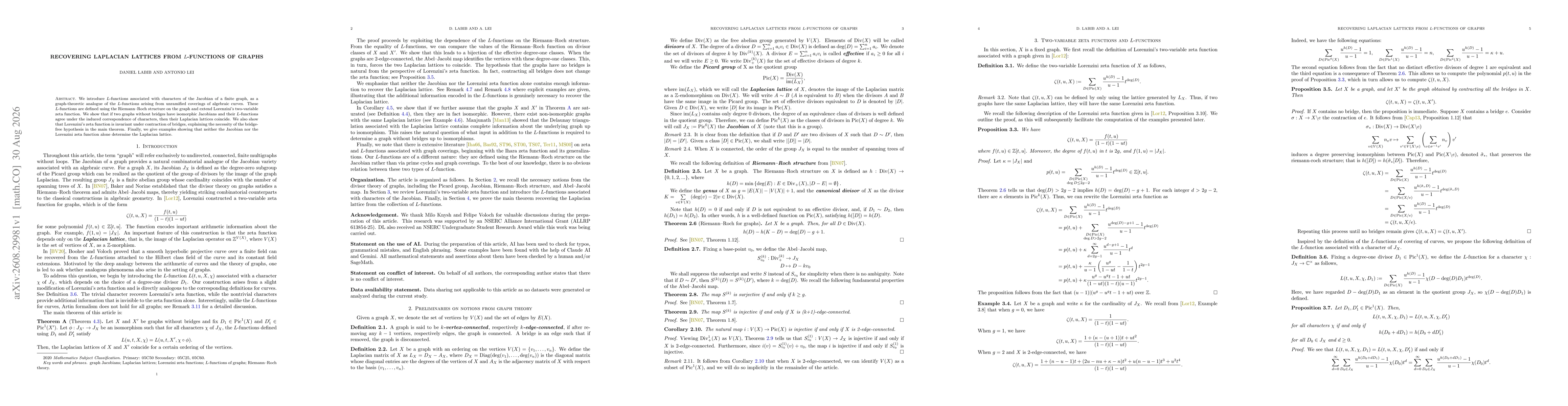 Thumbnail for Recovering Laplacian Lattices from $L$-Functions of Graphs