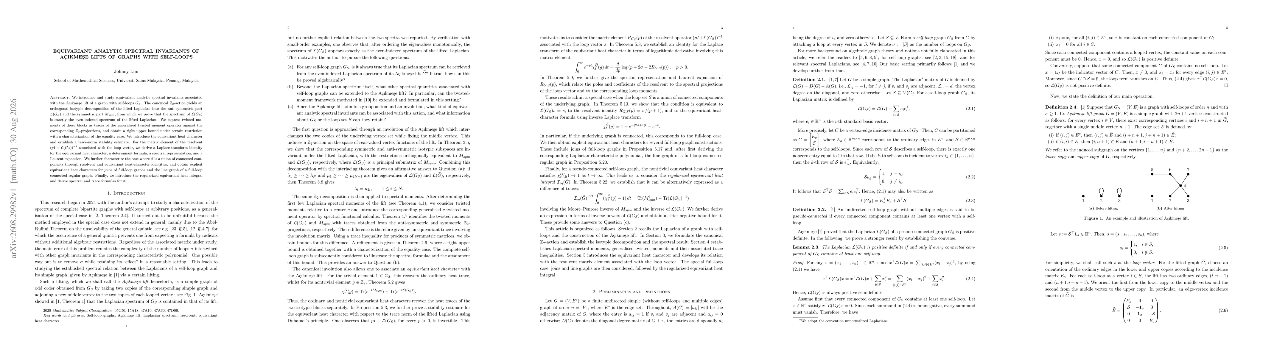 Thumbnail for Equivariant Analytic Spectral Invariants of Açıkmeşe Lifts of Graphs with Self-Loops