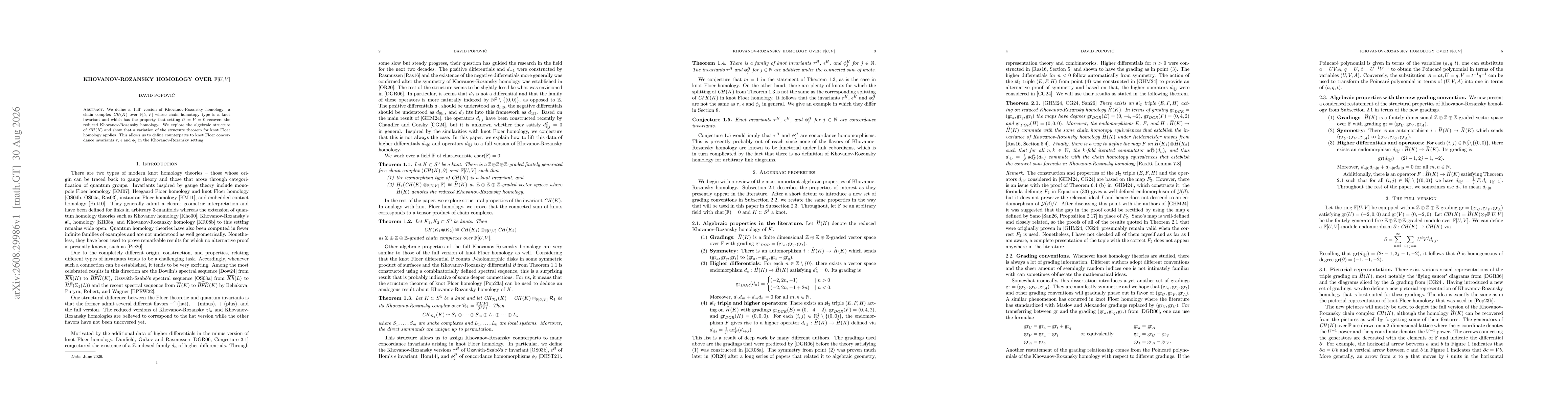 Thumbnail for Khovanov-Rozansky homology over $\mathbb{F}[U,V]$