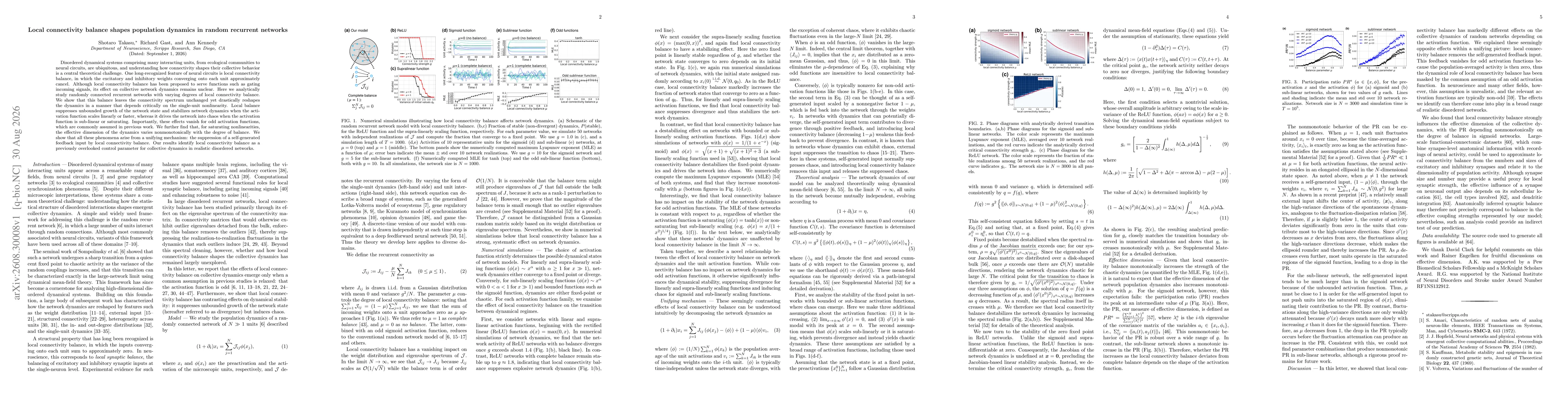 Thumbnail for Local connectivity balance shapes population dynamics in random recurrent networks
