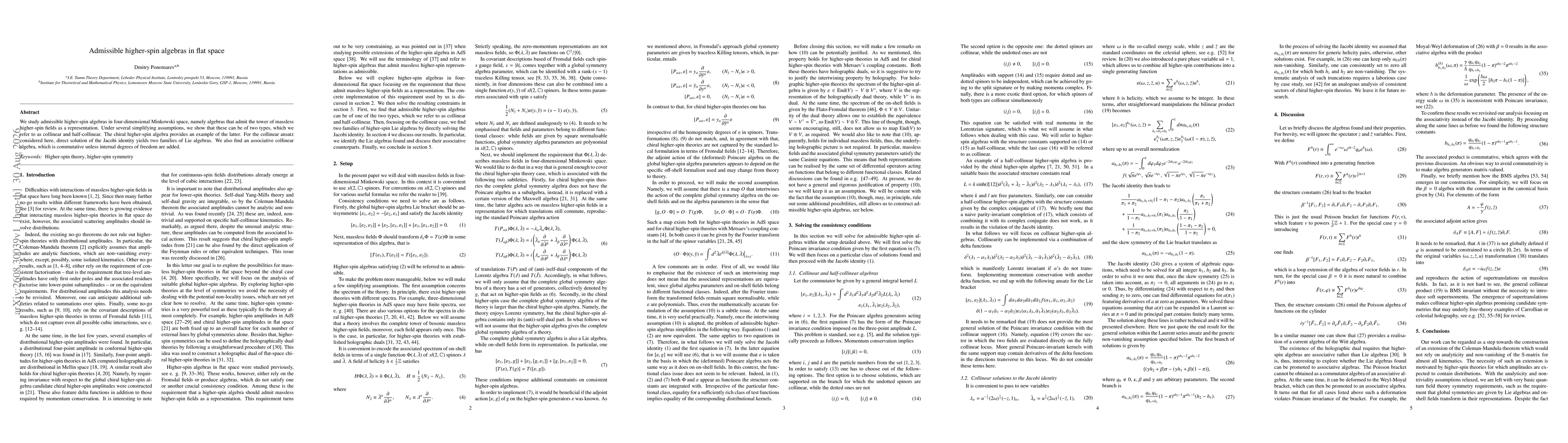 Thumbnail for Admissible higher-spin algebras in flat space