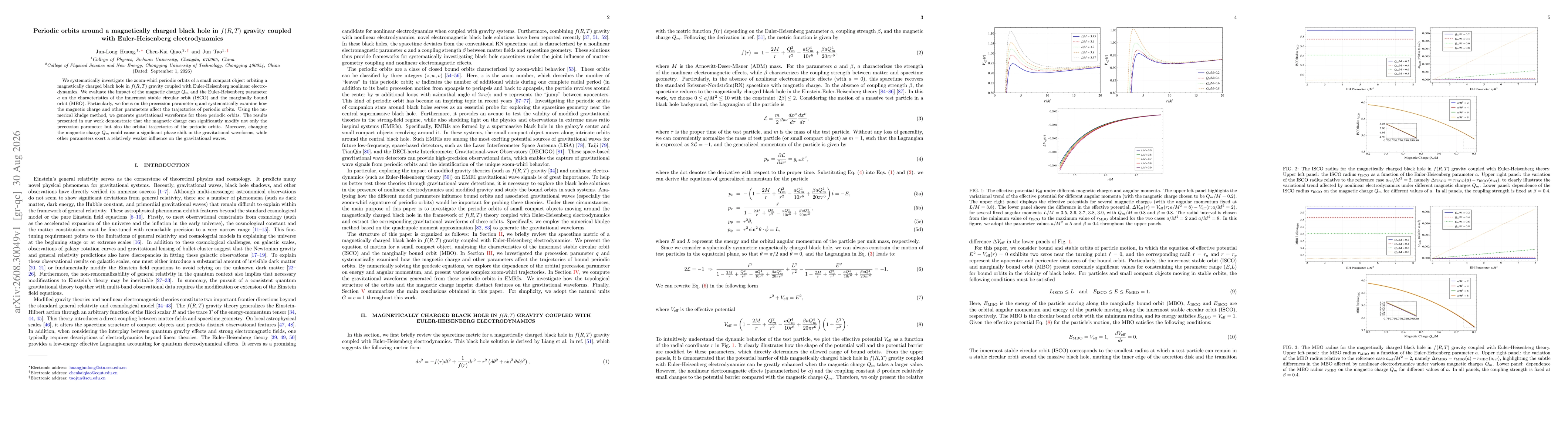 Thumbnail for Periodic orbits around a magnetically charged black hole in $f(R,T)$ gravity coupled with Euler-Heisenberg electrodynamics