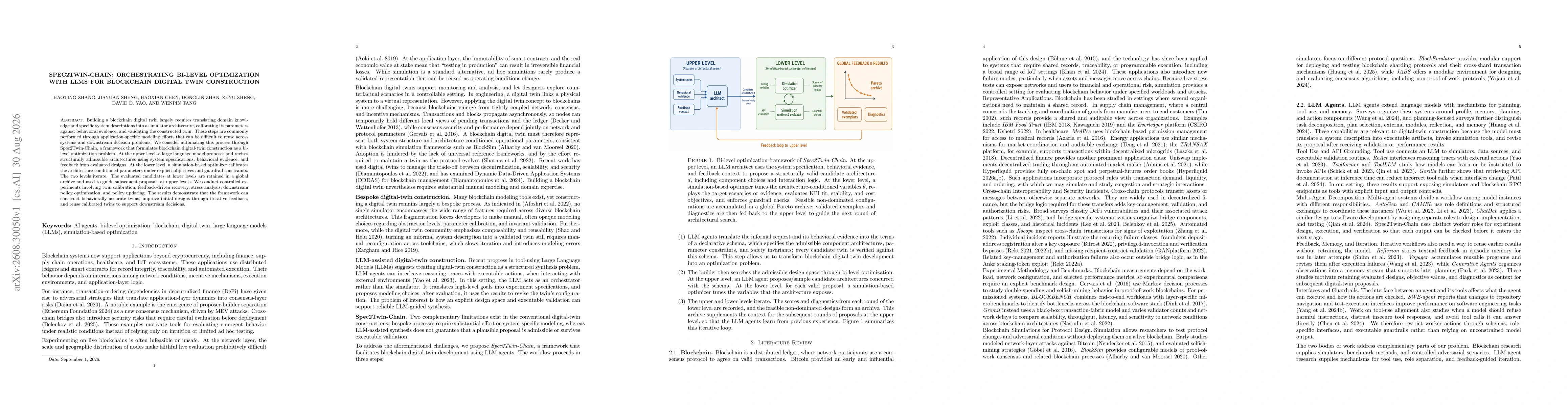 Thumbnail for Spec2Twin-Chain: Orchestrating Bi-Level Optimization with LLMs for Blockchain Digital Twin Construction