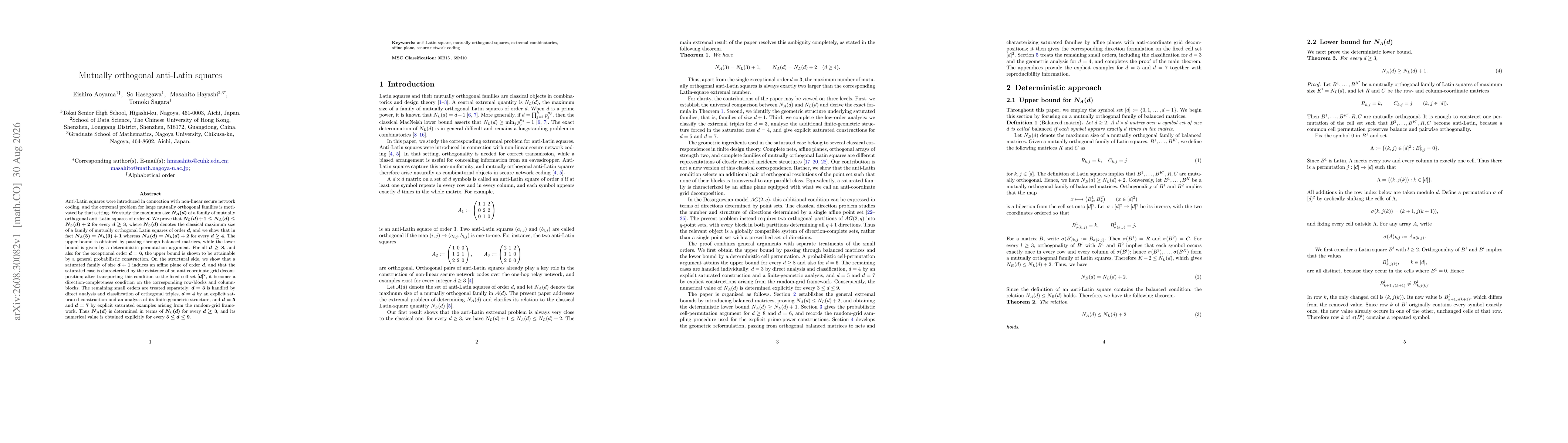 Thumbnail for Mutually orthogonal anti-Latin squares