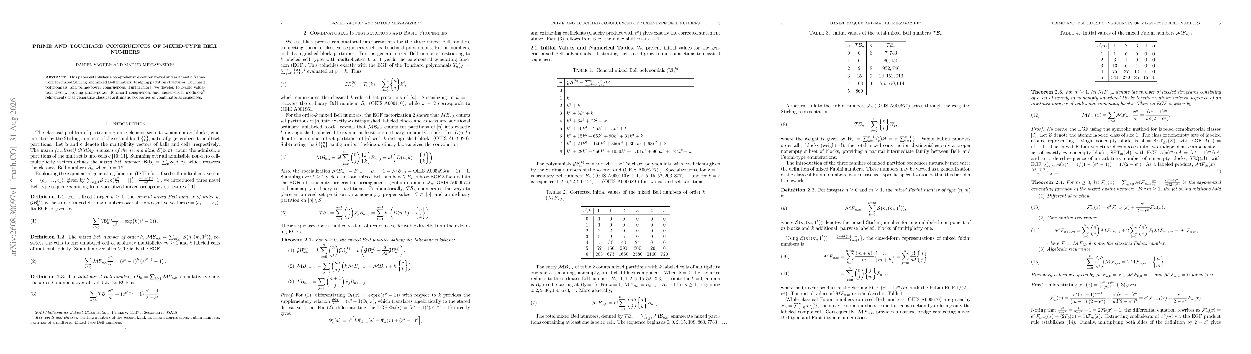 Thumbnail for Prime and Touchard Congruences of Mixed-Type Bell Numbers