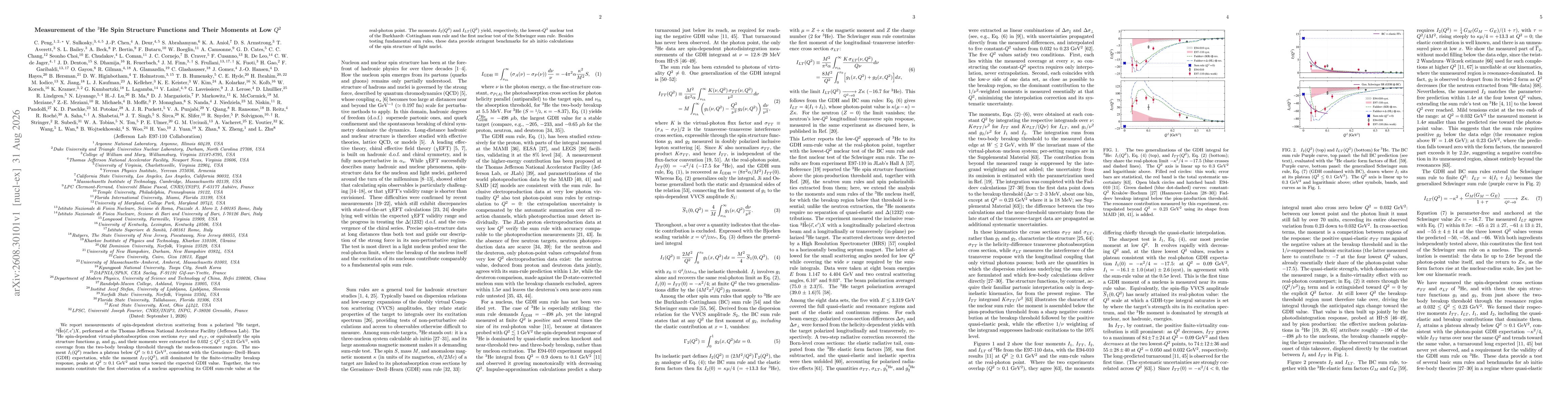 Thumbnail for Measurement of the $^3$He Spin Structure Functions and Their Moments at Low Q$^2$