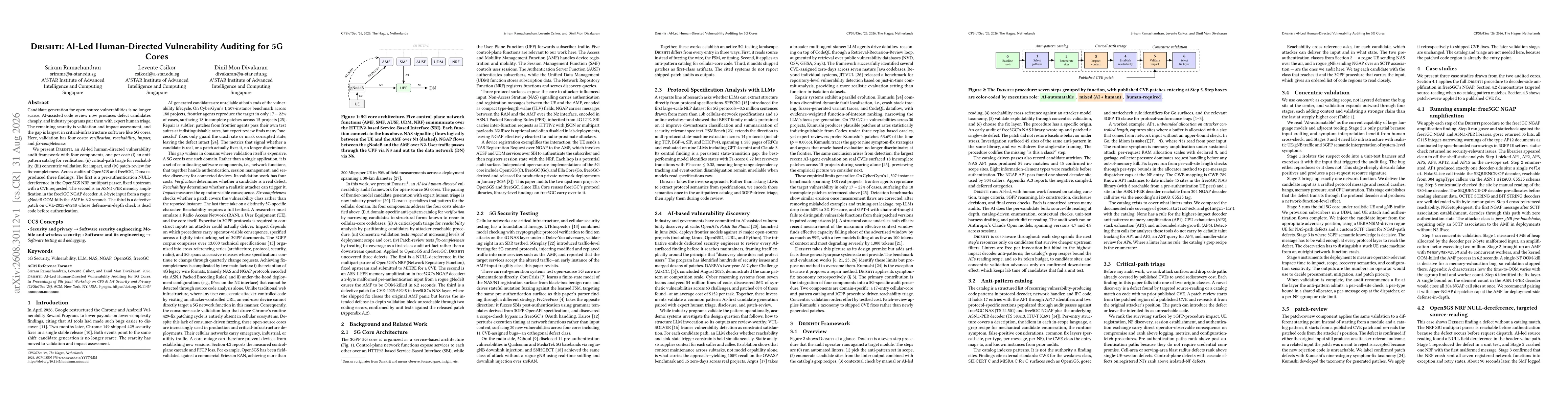 Thumbnail for Drishti: AI-Led Human-Directed Vulnerability Auditing for 5G Cores