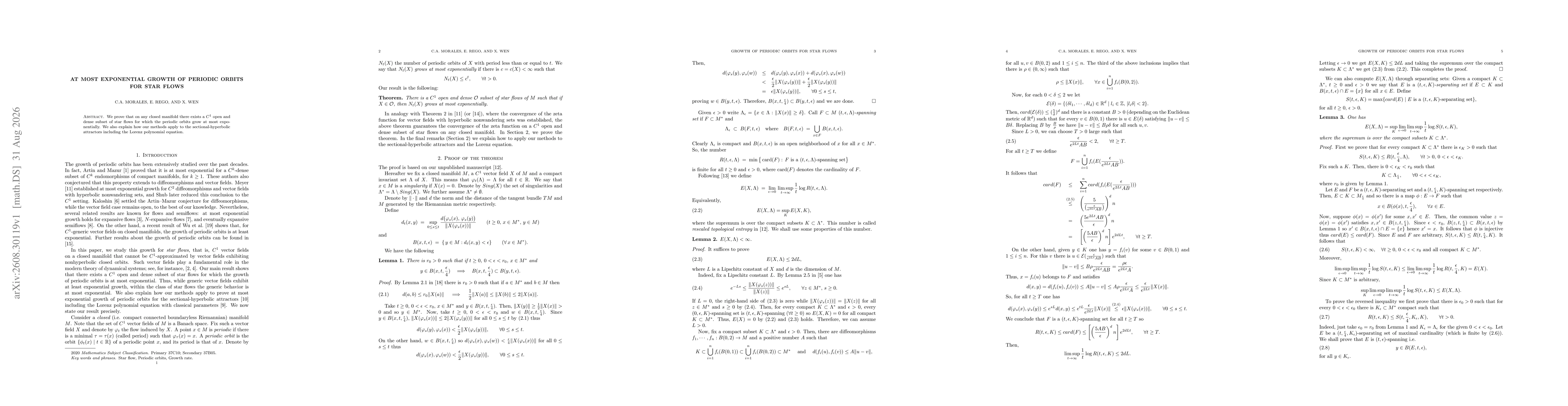 Thumbnail for At most exponential growth of periodic orbits for star flows