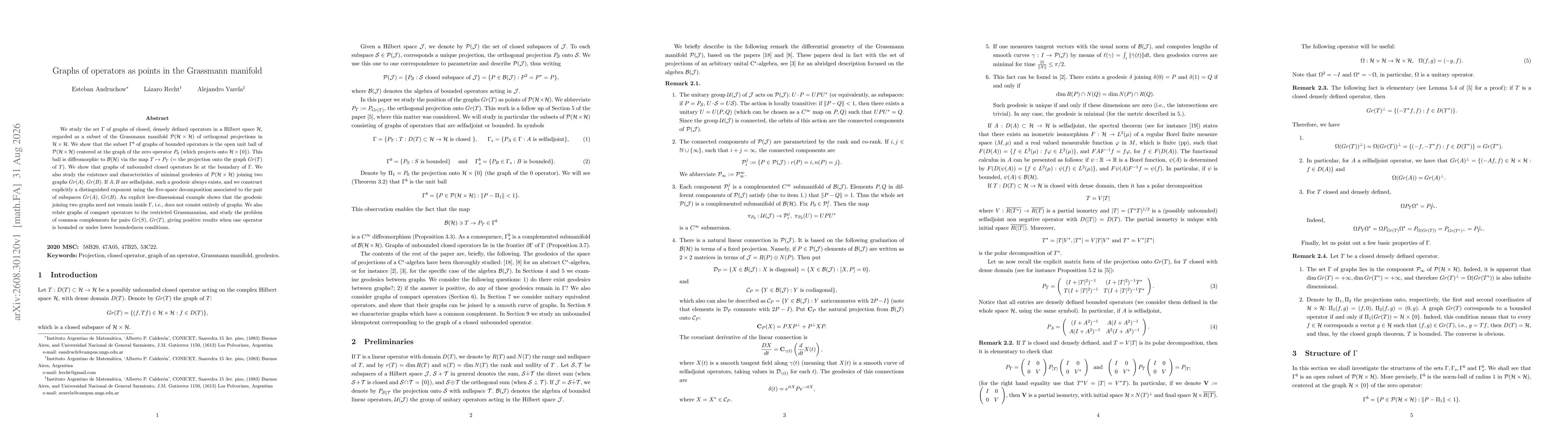 Thumbnail for Graphs of operators as points in the Grassmann manifold