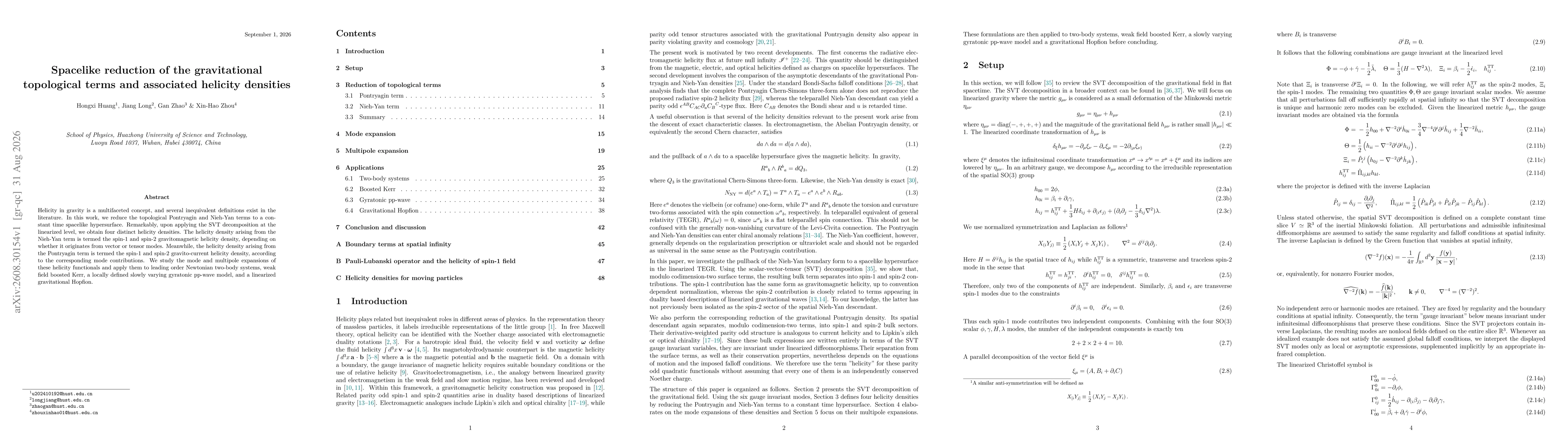 Thumbnail for Spacelike reduction of the gravitational topological terms and associated helicity densities