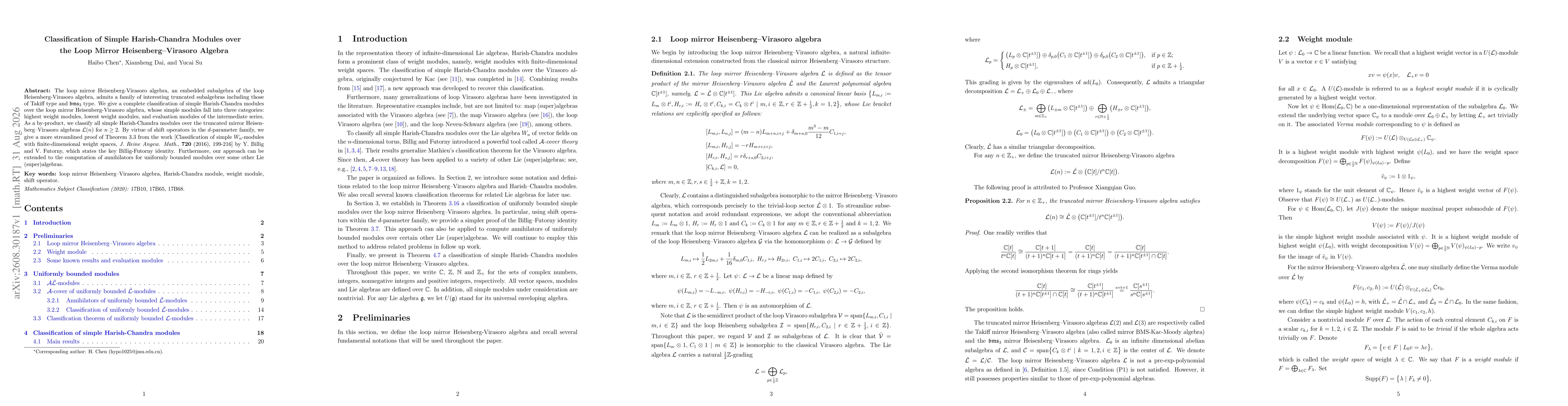 Thumbnail for Classification of Simple Harish-Chandra Modules over the Loop Mirror HeisenbergVirasoro Algebra