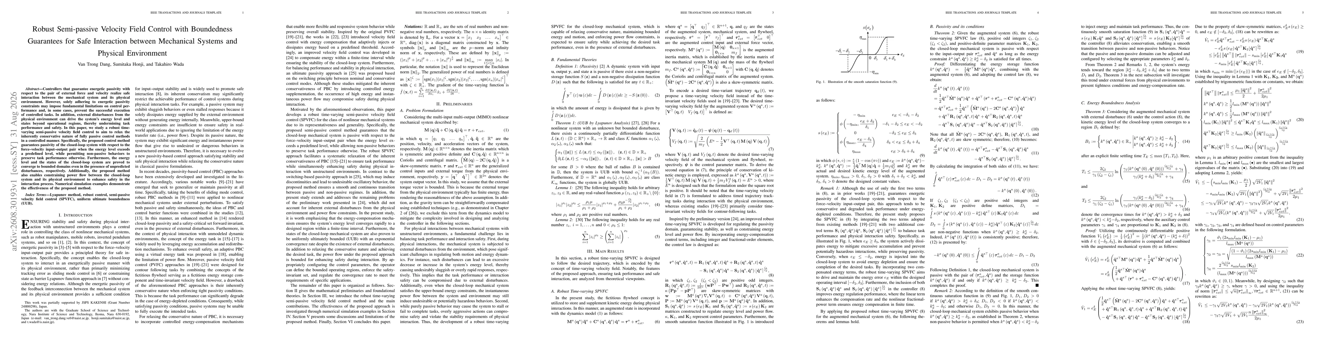Thumbnail for Robust Semi-passive Velocity Field Control with Boundedness Guarantees for Safe Interaction between Mechanical Systems and Physical Environment